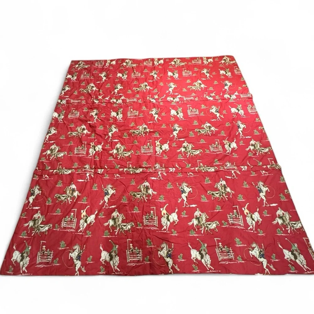 Vintage Red Cowboy Horses Rodeo Print comforter blanket Plaid Sided